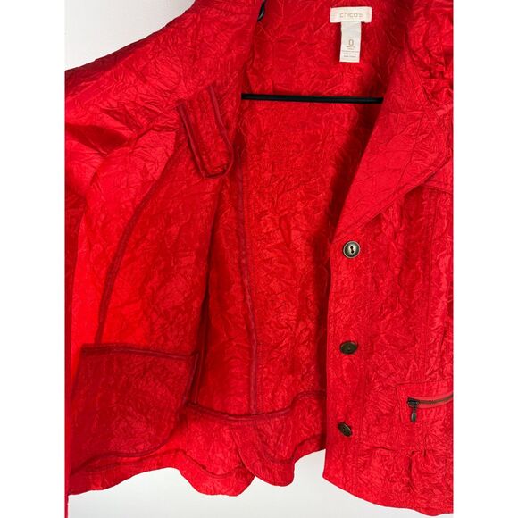 NWOT Chico's Crinkle Sheen red jacket, blazer, US Size 4 - Picture 4 of 15